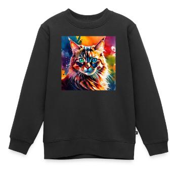 Katze farbig 1 - Kinder Premium Organic Sweatshirt - Schwarz - Vorne - AI Model Kid Female (0cm)