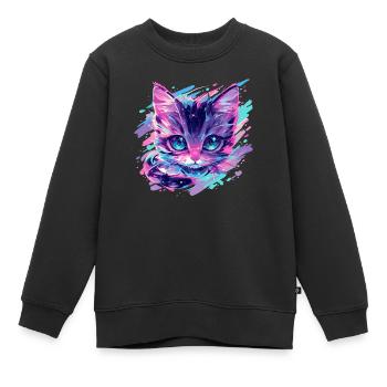 Kosmische Katze - Kinder Premium Organic Sweatshirt - Schwarz - Vorne - AI Model Kid Female (0cm)