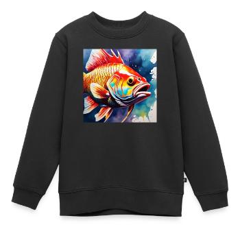 Fisch farbig - Kinder Premium Organic Sweatshirt - Schwarz - Vorne - AI Model Kid Female (0cm)