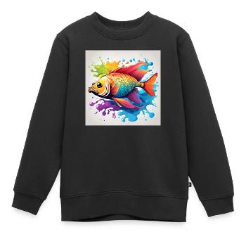 Fisch farbig traurig - Kinder Premium Organic Sweatshirt - Schwarz - Vorne - AI Model Kid Female (0cm)