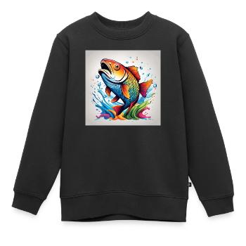 Truite Poisson Coloré - Sweat Premium enfant bio - noir - Devant - AI Model Kid Female (0cm)