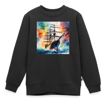 Segelschiff - Kinder Premium Organic Sweatshirt - Schwarz - Vorne - AI Model Kid Female (0cm)