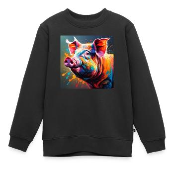 Pig - Kinder Premium Organic Sweatshirt - Schwarz - Vorne - AI Model Kid Female (0cm)