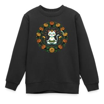 Zen-Katze - Kinder Premium Organic Sweatshirt - Schwarz - Vorne - AI Model Kid Female (0cm)