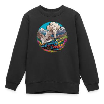 Train de chemin de fer nostalgique de locomotive fumante - Sweat Premium enfant bio - noir - Devant - AI Model Kid Female (0cm)