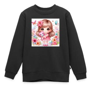 Kleine Puppe mit Teddybär - Kinder Premium Organic Sweatshirt - Schwarz - Vorne - AI Model Kid Female (0cm)