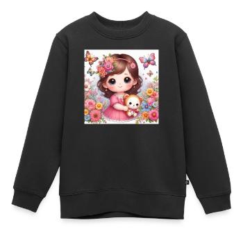 Kleines Mädchen mit ihrer Puppe - Kinder Premium Organic Sweatshirt - Schwarz - Vorne - AI Model Kid Female (0cm)