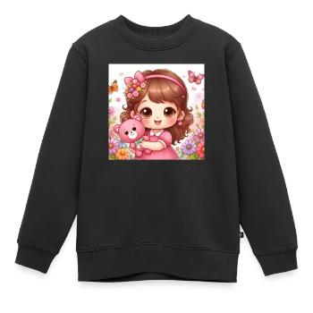 Kleines Mädchen mit ihrem Kuscheltier Teddybär - Kinder Premium Organic Sweatshirt - Schwarz - Vorne - AI Model Kid Female (0cm)