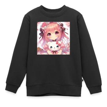 Fille dessins animés japonais mangas - Sweat Premium enfant bio - noir - Devant - AI Model Kid Female (0cm)