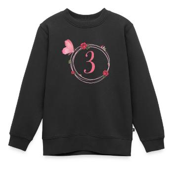 3e anniversaire papillon et fleurs fillettes - Sweat Premium enfant bio - noir - Devant - AI Model Kid Female (0cm)