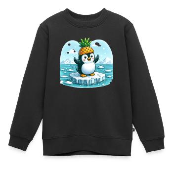 Witziger Pinguin mit Ananas auf Eisscholle - Kinder Premium Organic Sweatshirt - Schwarz - Vorne - AI Model Kid Female (0cm)