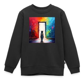 Eine Katze vor einer Tür aus Glas - Kinder Premium Organic Sweatshirt - Schwarz - Vorne - AI Model Kid Female (0cm)