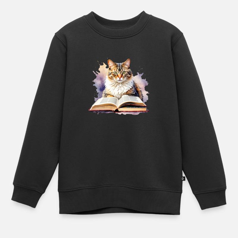 Chat avec livre - Sweat Premium enfant bio - noir
