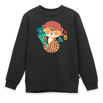 Léopard avec cône d’écolier - Sweat Premium enfant bio - noir - Devant - AI Model Kid Female (0cm)