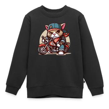 Chat forcé : tyran à moto - Sweat Premium enfant bio - noir - Devant - AI Model Kid Female (0cm)