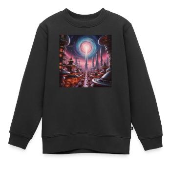 Herz der Galaxie – Eine Stadt im Licht der Sterne - Kinder Premium Organic Sweatshirt - Schwarz - Vorne - AI Model Kid Female (0cm)