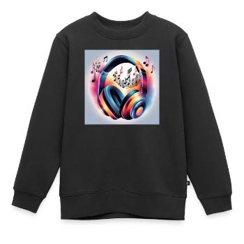 Musik Melodie Kopfhörer mit Noten - Kinder Premium Organic Sweatshirt - Schwarz - Vorne - AI Model Kid Female (0cm)