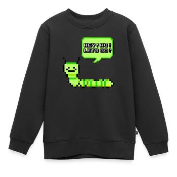 HEY! HO! LETS GO! Pixel Raupe Retroshirt 90er 90s - Kinder Premium Organic Sweatshirt - Schwarz - Vorne - AI Model Kid Female (0cm)