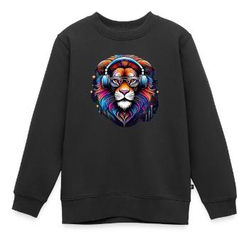 Techno Lion - Kids Premium Organic Sweatshirt - black - Front - AI Model Kid Female (0cm)
