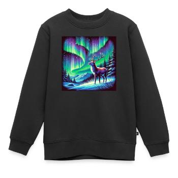 Hirsch Aurora Borealis - Kinder Premium Organic Sweatshirt - Schwarz - Vorne - AI Model Kid Female (0cm)