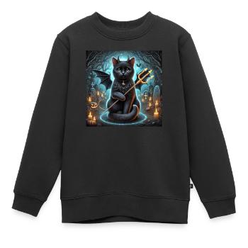Chat noir ailé diabolique halloween - Sweat Premium enfant bio - noir - Devant - AI Model Kid Female (0cm)