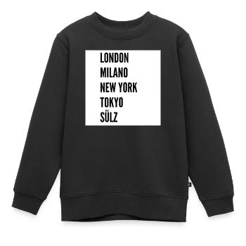 Londres, Milan, New York, Tokyo, Sülz - Sweat Premium enfant bio - noir - Devant - AI Model Kid Female (0cm)