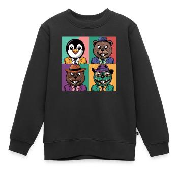 Pop Art Cool pingouin Ours Castor Salamandre Coloré - Sweat Premium enfant bio - noir - Devant - AI Model Kid Female (0cm)