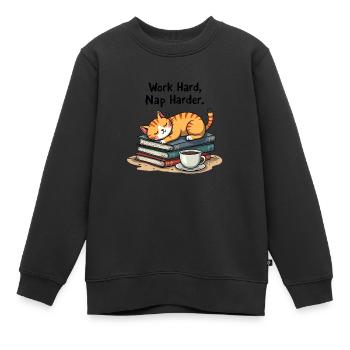 HART ARBEITEN, HÄRTER SCHLAFEN - Kinder Premium Organic Sweatshirt - Schwarz - Vorne - AI Model Kid Female (0cm)