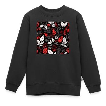 rotes Laubmuster - Kinder Premium Organic Sweatshirt - Schwarz - Vorne - AI Model Kid Female (0cm)