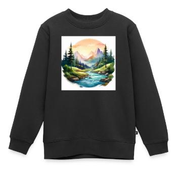 Scenic Mountain River Art - Kids Premium Organic Sweatshirt - black - Front - AI Model Kid Female (0cm)