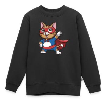 Katze im Superhelden-Umhang - Kinder Premium Organic Sweatshirt - Schwarz - Vorne - AI Model Kid Female (0cm)