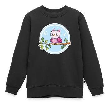 Hibou mignon sur une branche - Sweat Premium enfant bio - noir - Devant - AI Model Kid Female (0cm)