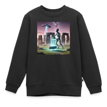 Alien baut Stonehenge - Kinder Premium Organic Sweatshirt - Schwarz - Vorne - AI Model Kid Female (0cm)