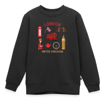 Monuments de Londres sur le thème du voyage - Sweat Premium enfant bio - noir - Devant - AI Model Kid Female (0cm)