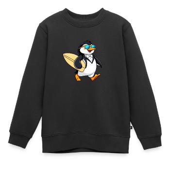 Happy Penguin surfing, smoking et lunettes de soleil - Sweat Premium enfant bio - noir - Devant - AI Model Kid Female (0cm)