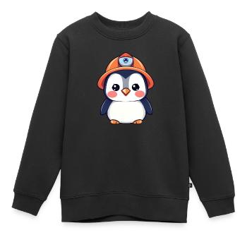 Pingouin de l’équipe de construction dans un casque de sécurité orange - Sweat Premium enfant bio - noir - Devant - AI Model Kid Female (0cm)