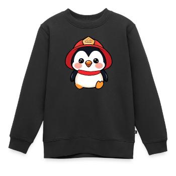 Prêt à rouler : Pingouin pompier de dessin animé - Sweat Premium enfant bio - noir - Devant - AI Model Kid Female (0cm)