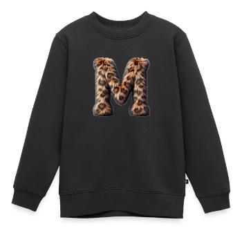 Lettre M moelleuse fourrure léopard - Sweat Premium enfant bio - noir - Devant - AI Model Kid Female (0cm)