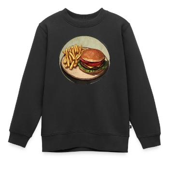 Klassischer Burger mit knusprigen Pommes - Kinder Premium Organic Sweatshirt - Schwarz - Vorne - AI Model Kid Female (0cm)