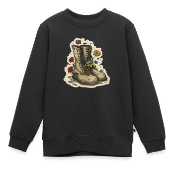 Stiefel mit Blumen Reise Wanderung - Kinder Premium Organic Sweatshirt - Schwarz - Vorne - AI Model Kid Female (0cm)
