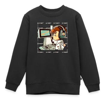 Espace de travail connecté : personne avec casque et contrôle - Sweat Premium enfant bio - noir - Devant - AI Model Kid Female (0cm)