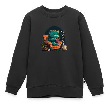 Verspielte Schnurrhaare: Eine schelmische Katze und ihr Garn - Kinder Premium Organic Sweatshirt - Schwarz - Vorne - AI Model Kid Female (0cm)