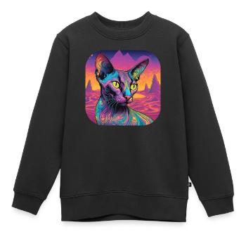Psychedelic Cat - Kids Premium Organic Sweatshirt - black - Front - AI Model Kid Female (0cm)