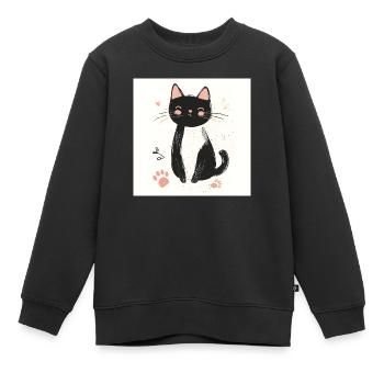 POD Cat Fußabdruck 2 - Kinder Premium Organic Sweatshirt - Schwarz - Vorne - AI Model Kid Female (0cm)