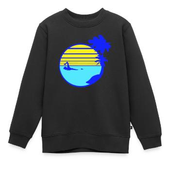 Schwimmen Mann Palmen Strand Streifen Meer Reise - Kinder Premium Organic Sweatshirt - Schwarz - Vorne - AI Model Kid Female (0cm)