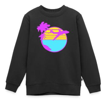 Flugzeug Palmen Fliegen Strand Streifen Meer Reise - Kinder Premium Organic Sweatshirt - Schwarz - Vorne - AI Model Kid Female (0cm)