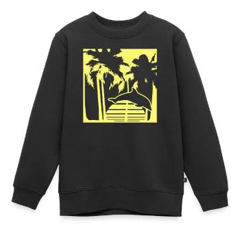 Delfin Springt Linien Sonne Palmen Cool Silhouette - Kinder Premium Organic Sweatshirt - Schwarz - Vorne - AI Model Kid Female (0cm)