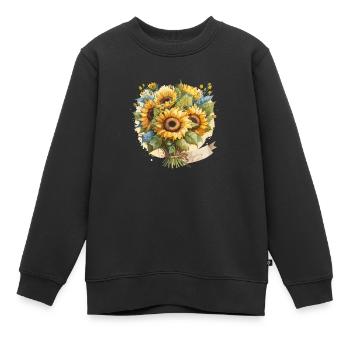Sérénade de tournesol : un bouquet d’aquarelle - Sweat Premium enfant bio - noir - Devant - AI Model Kid Female (0cm)