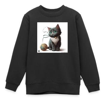 Schnurrhaare und Garn: Ein entzückendes Kätzchen mit einer Bowti - Kinder Premium Organic Sweatshirt - Schwarz - Vorne - AI Model Kid Female (0cm)