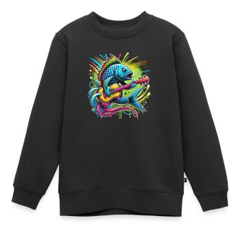 Singender Fisch mit Gitarre - Kinder Premium Organic Sweatshirt - Schwarz - Vorne - AI Model Kid Female (0cm)